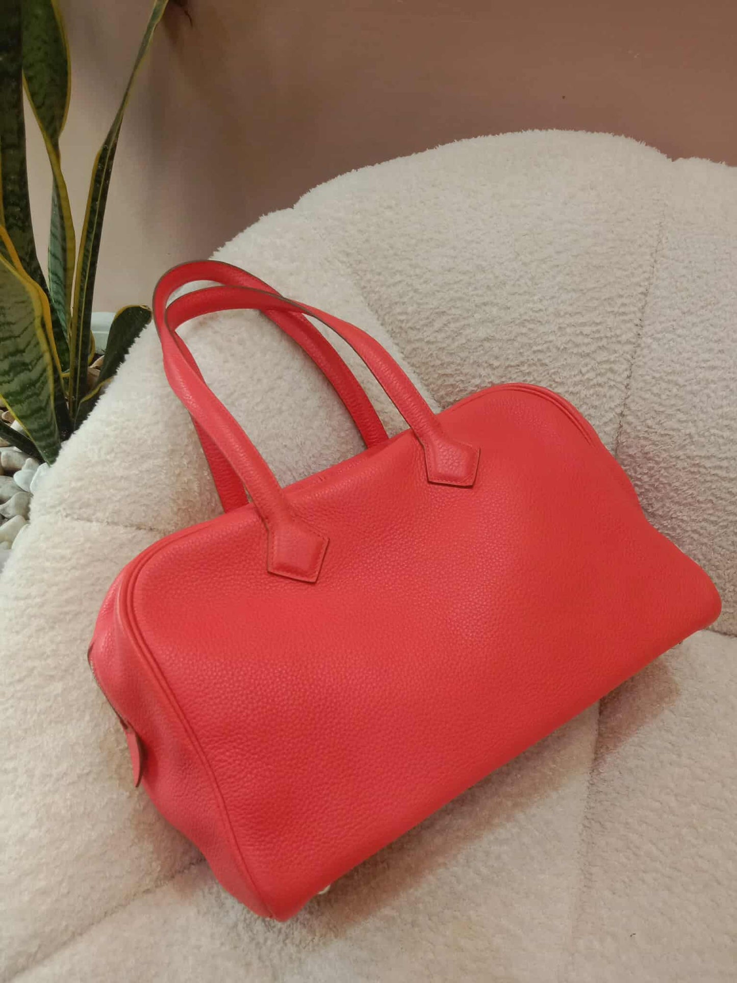 Hermes Victoria 35 Rose Jaipur Clemence Stamp R Square 2014