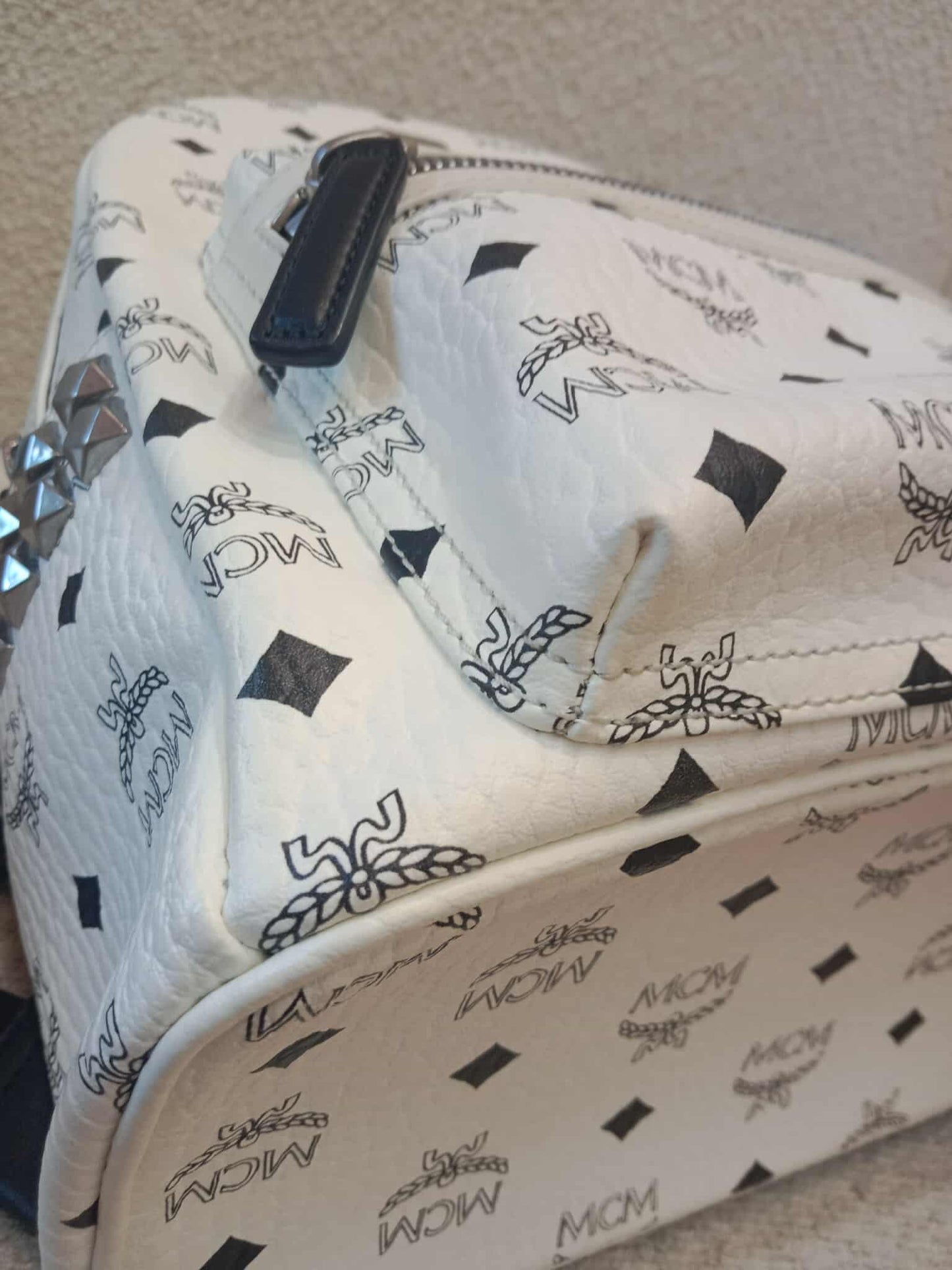MCM Stark Side Studs Backpack Black and White