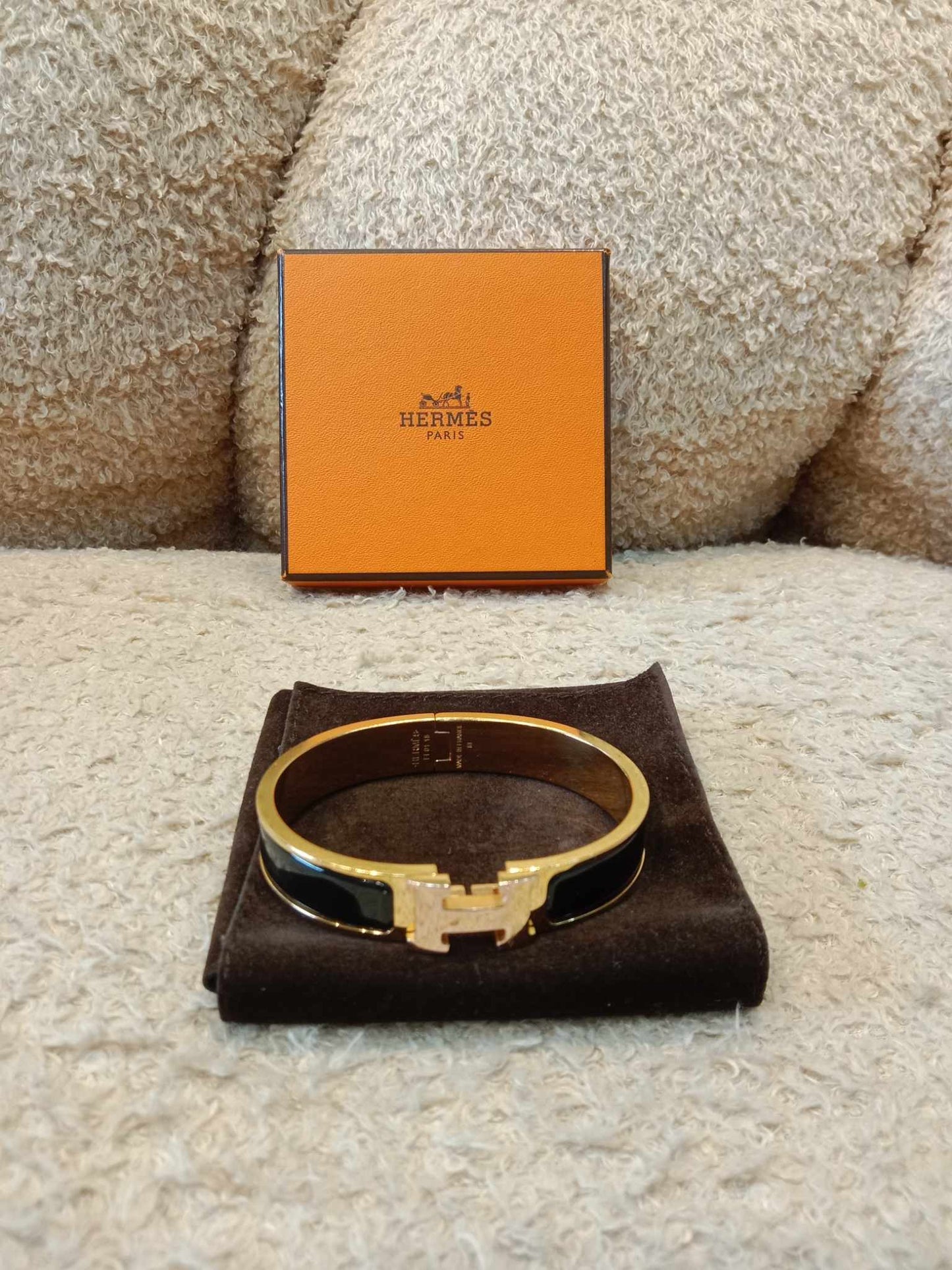 Hermes H Clic Noir Bangle Bracelet Gold Tone GM