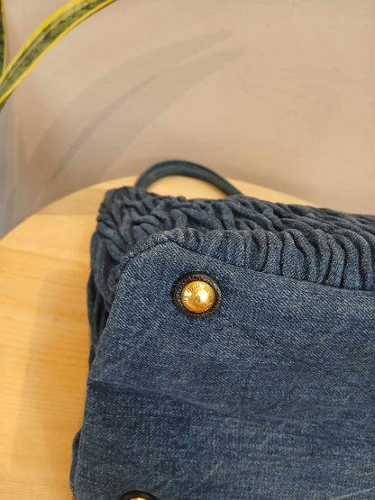 Miu Miu Matelasse Denim Tote Blue