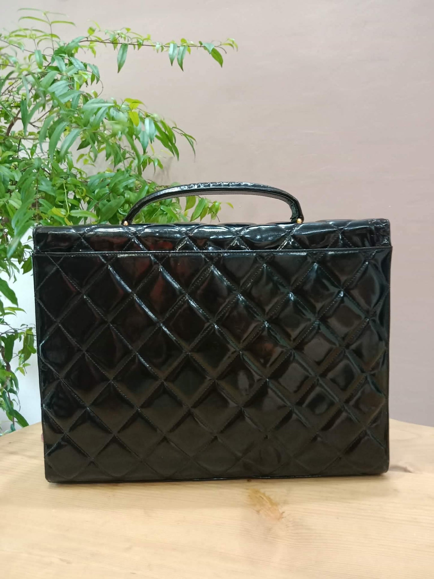 Chanel Vintage Briefcase Quilted Patent Black
