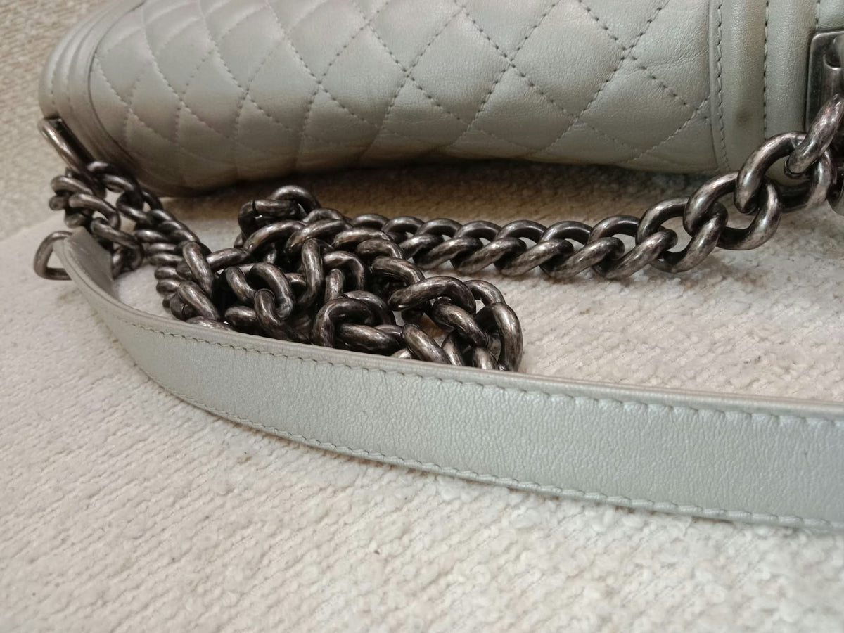 Chanel Le Boy Lambskin Old Medium Gray Series 20