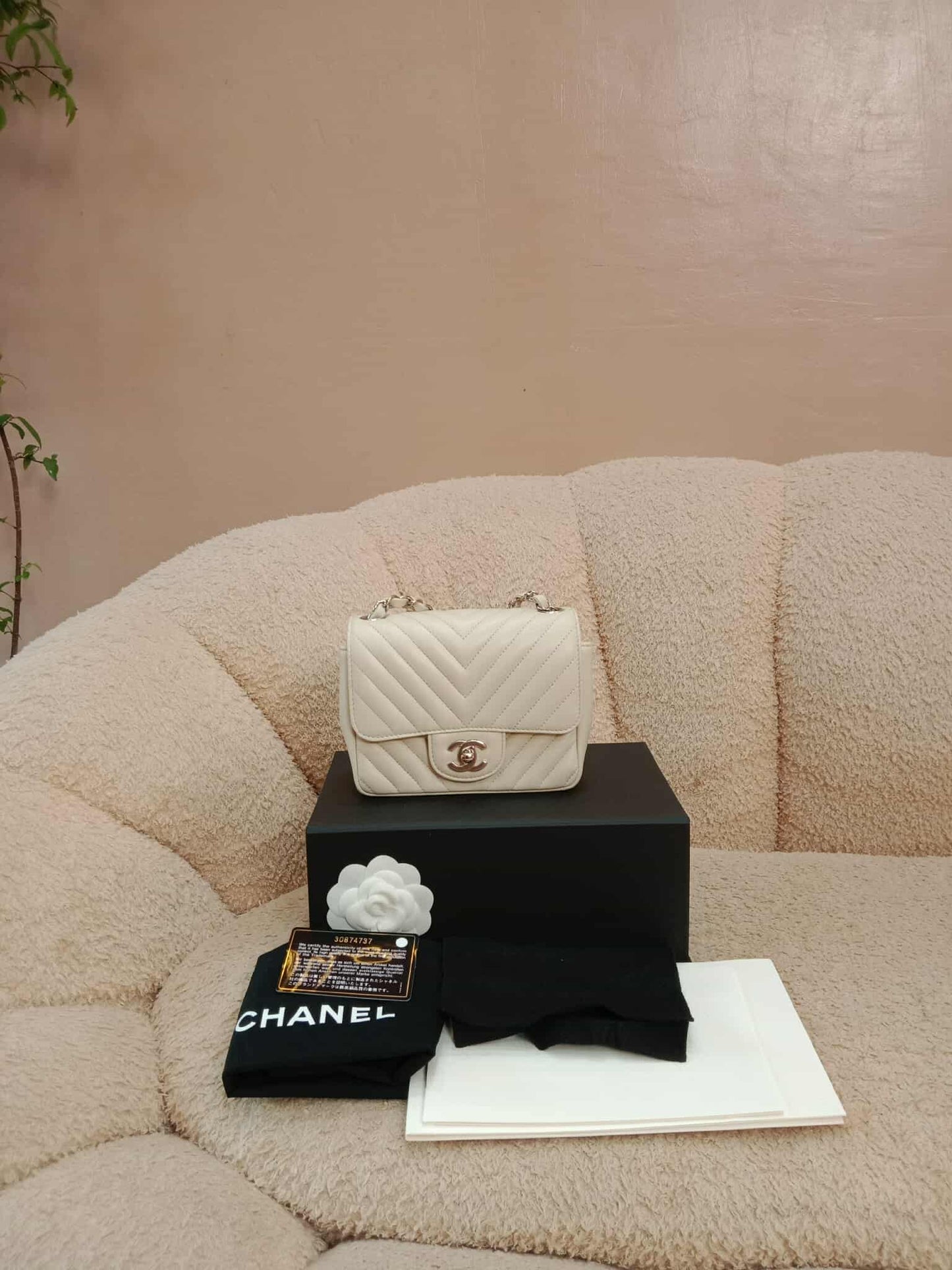 Chanel Mini Square Ivory Chevron Lambskin Series 30
