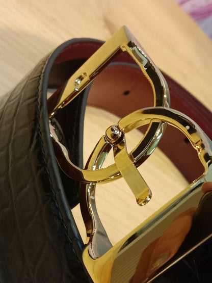 Chanel Crocodile Embossed Calfskin & Metal Belt Black Brandnew