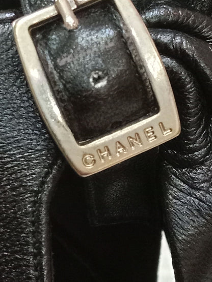 Chanel Black Leather Heels Knotted Toe Design and Draped Ankle Cuff Black Size 38