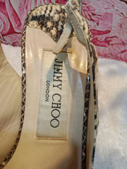 Jimmy Choo Python-Embossed Open-Toe Slingback Pumps Size 35