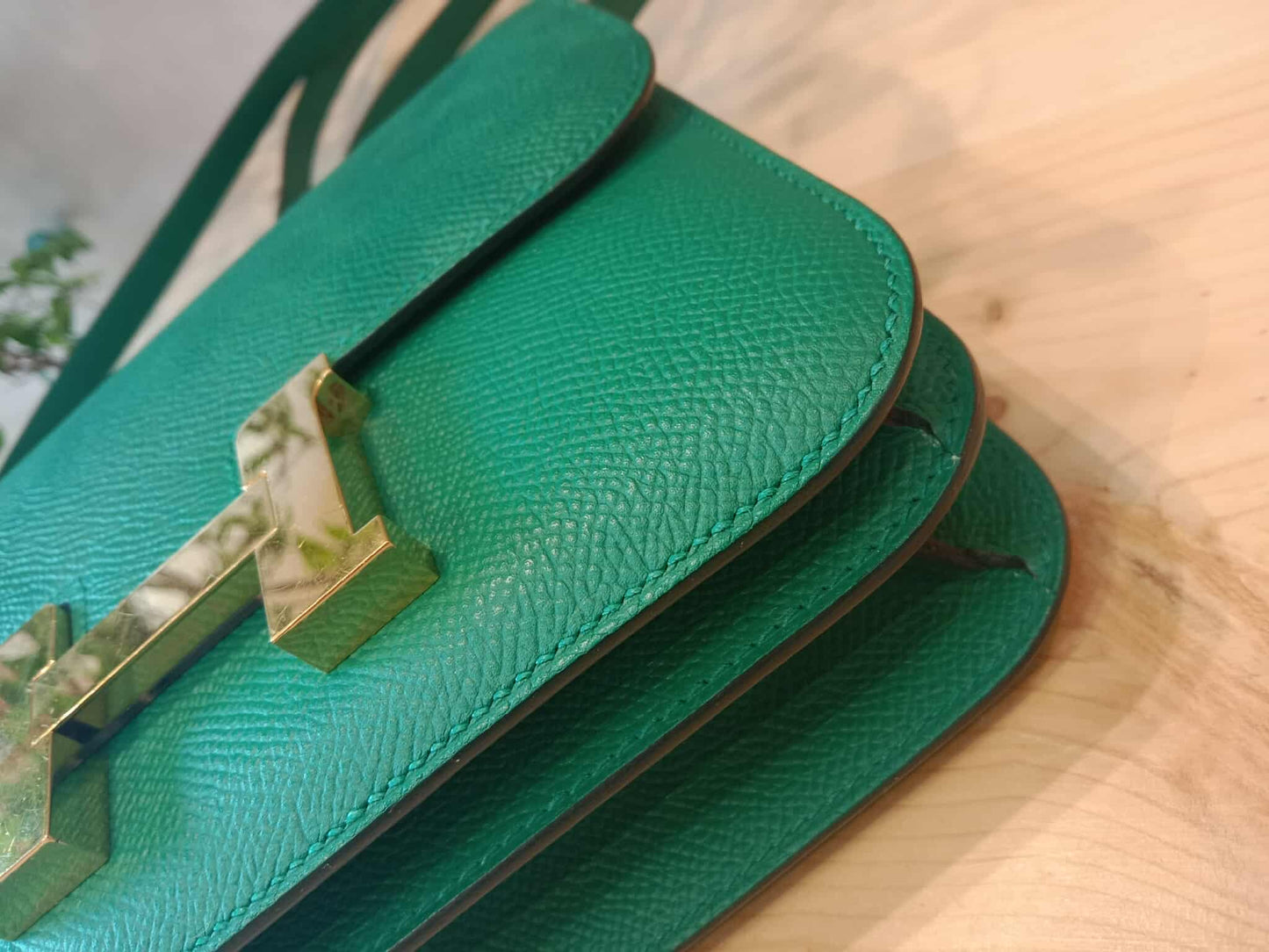 Hermes Constance 18 Green Epsom Stamp C 2018