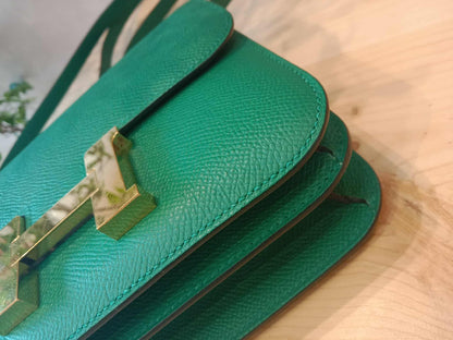 Hermes Constance 18 Green Epsom Stamp C 2018