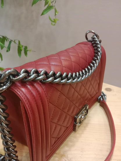 Chanel Le Boy Bag Red Lambskin Medium Series 18