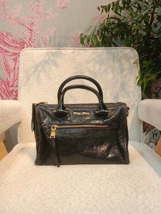Miu Miu Crinkled Leather Black
