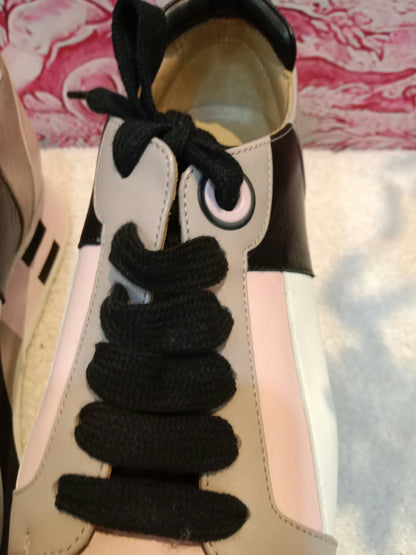 Hermes Rebus Sneakers Rose Aube/Black/White/Taupe Size 37.5