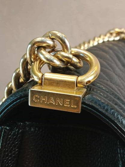 Chanel Leboy Old Medium Quilted Caviar Black Series 25