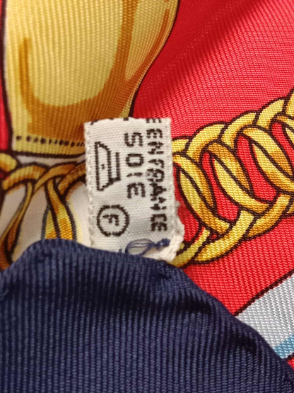 Hermes Carre 90 Eperon Dor Golden Spur Silk Scarf