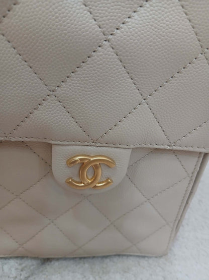 Chanel 25 Beige Caviar Medium Microchipped