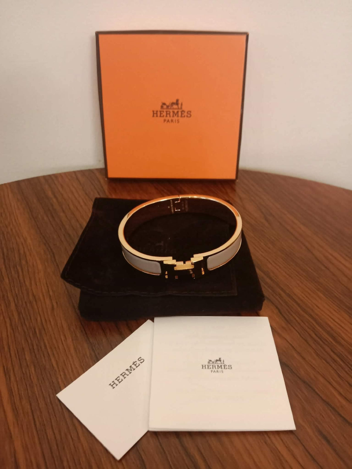 Hermes Clic H Bangle Bracelet Enamel Etoupe PM