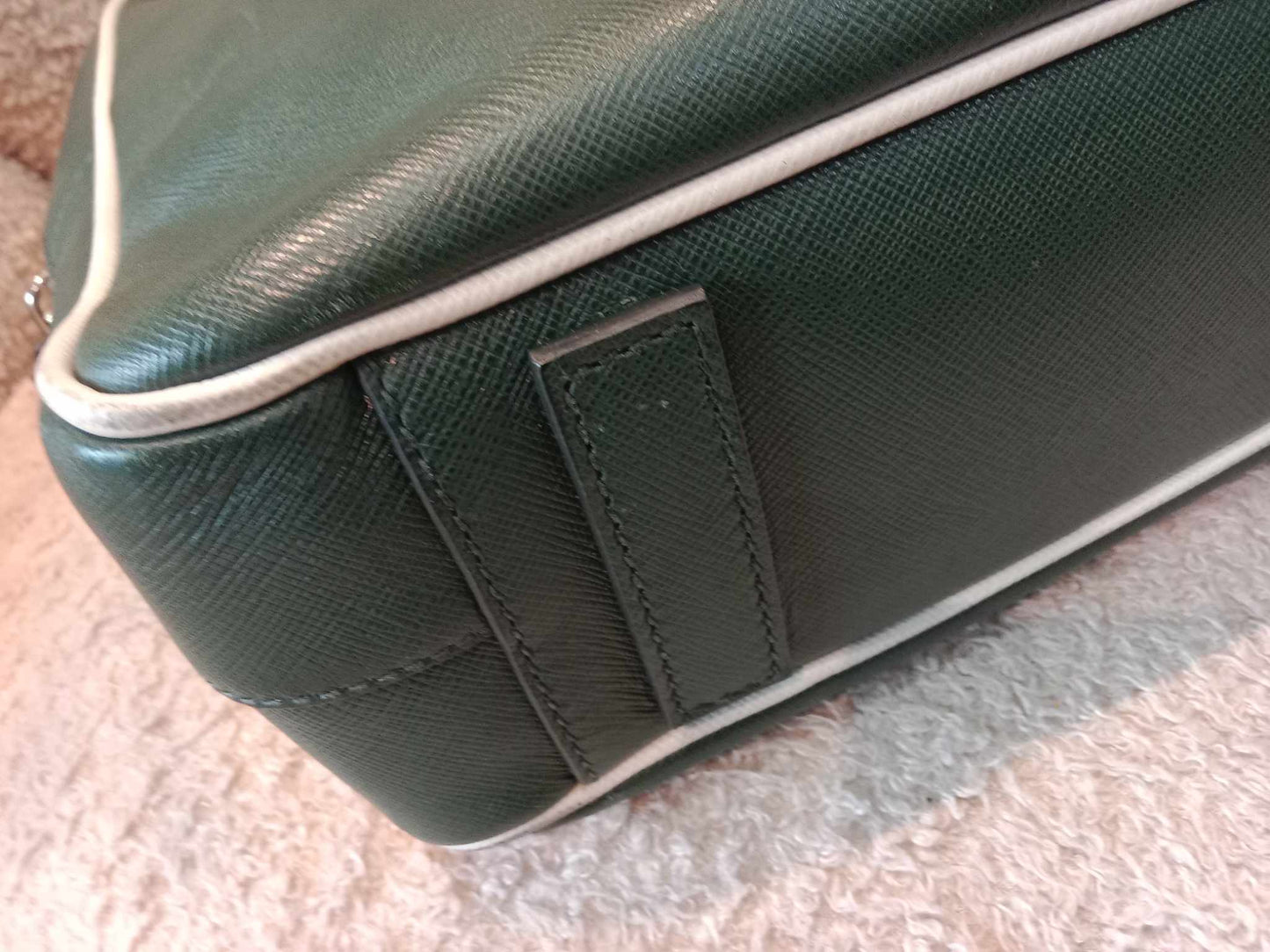 Prada Dark Green Leather Classic Laptop Bag