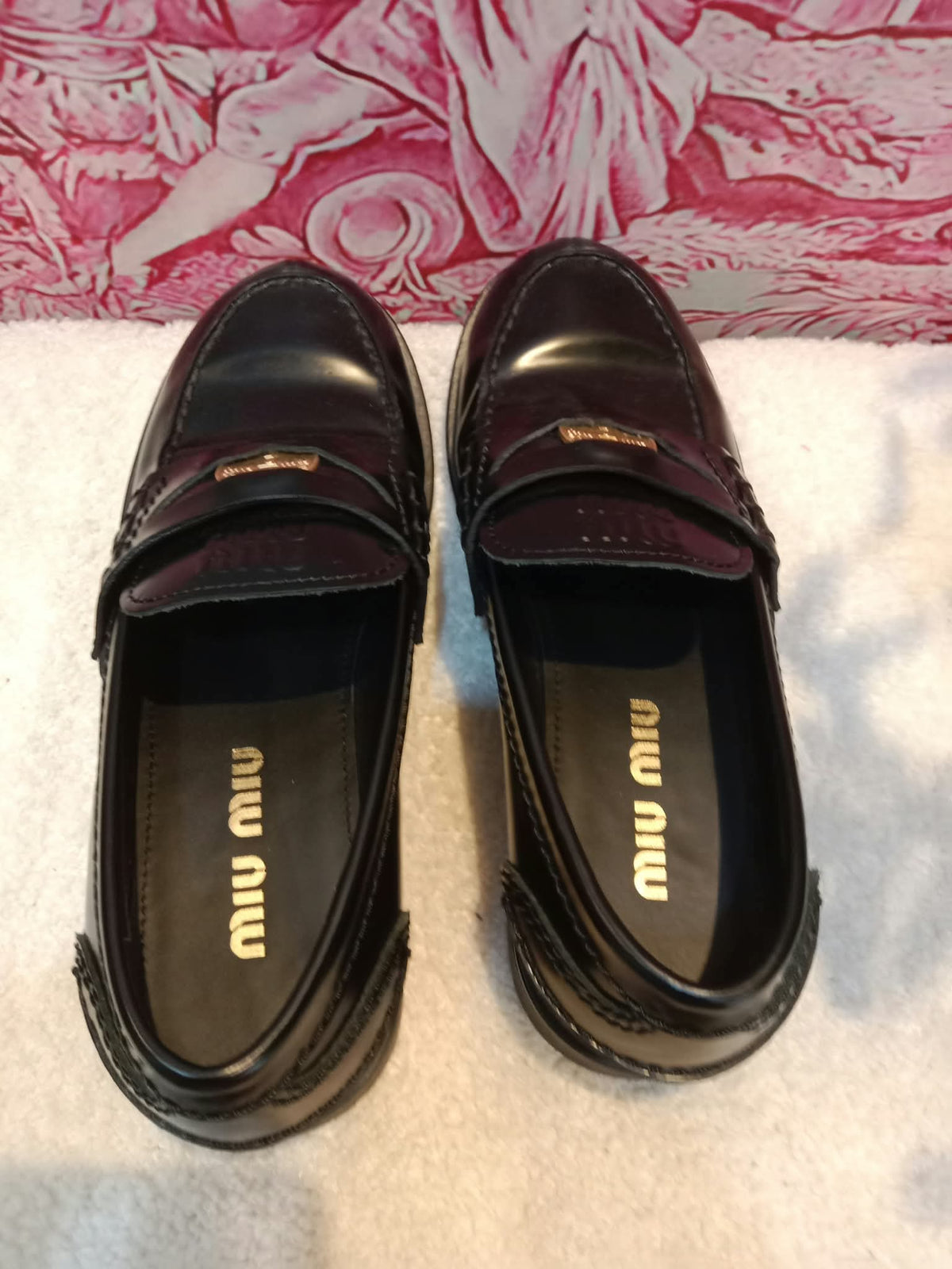 Miu Miu Brushed Penny Loafers Leather Black Size 35