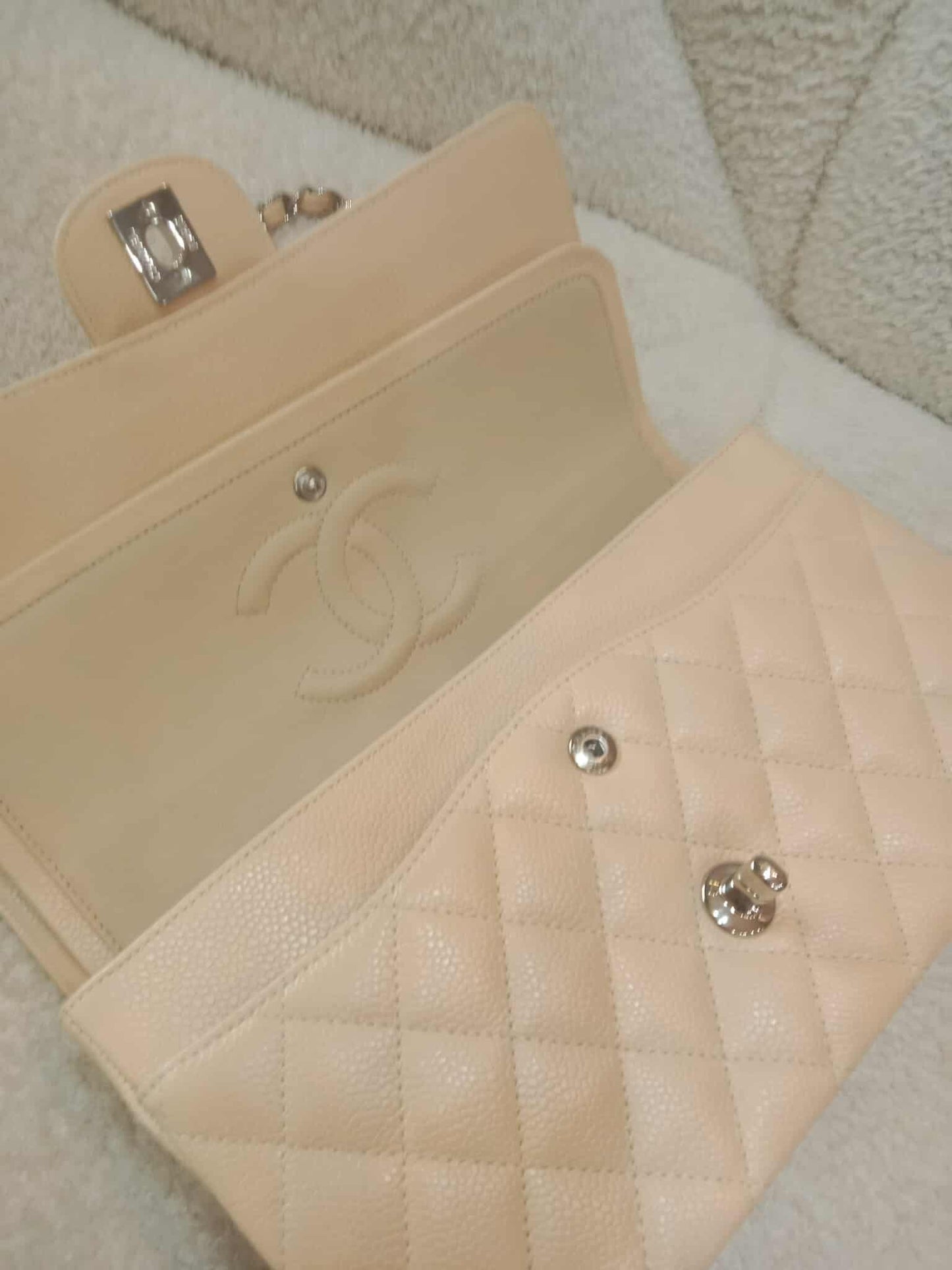 Chanel Classic Double Flap Medium Beige Caviar Series 14