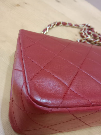Chanel Red Matelasse Lambskin Chain Flap Shoulder Bag Series 1