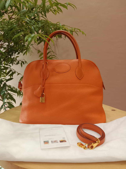 Hermes Bolide 35 Poppy Orange Clemence Stamp F Square (2002)