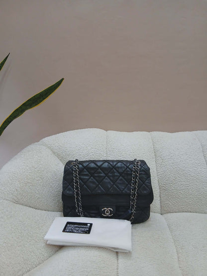 Chanel Square Double Flap Lambskin Dark Gray Series 15