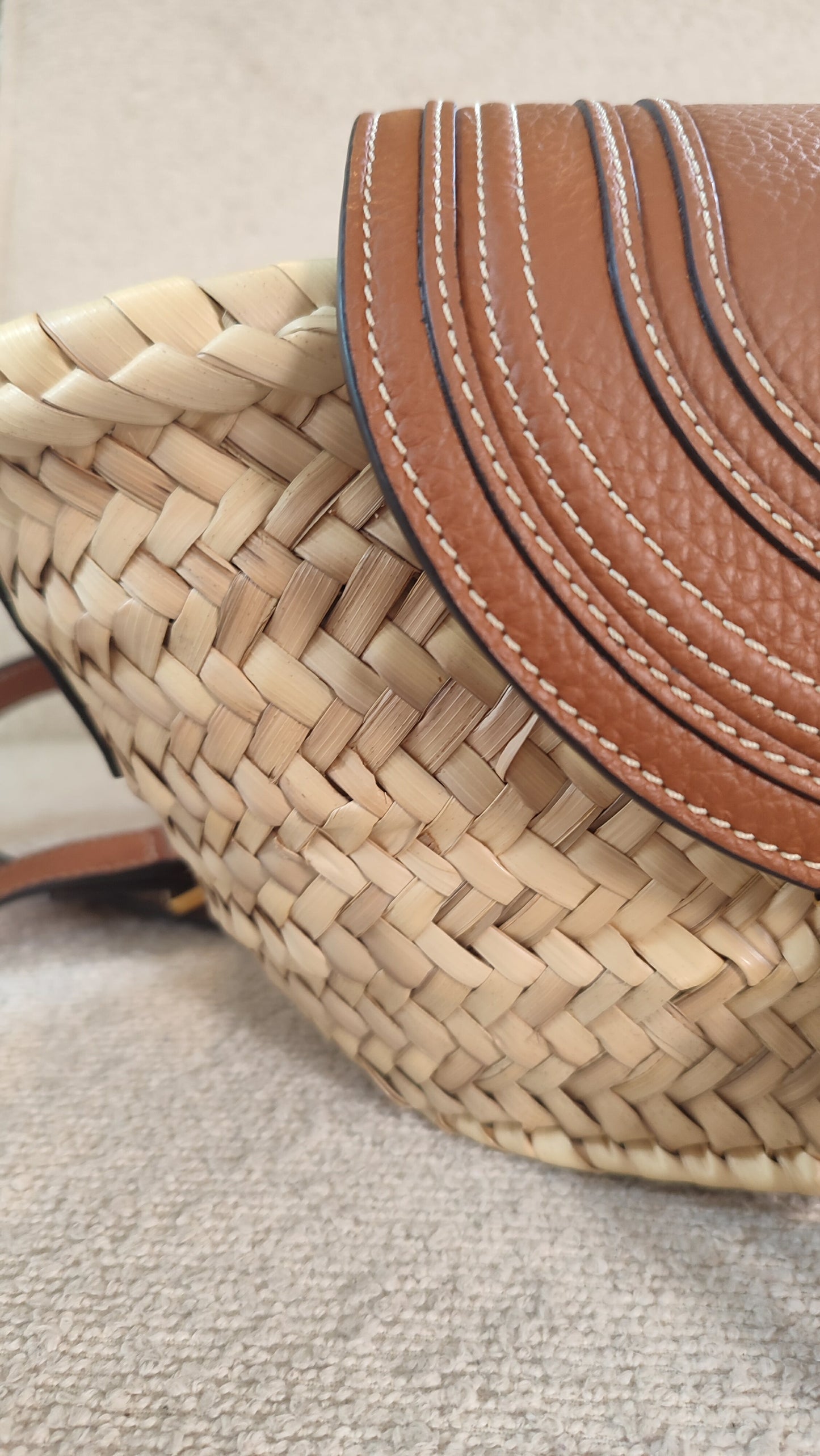 Chloe Marcie Small Raffia Basket Brown Bag