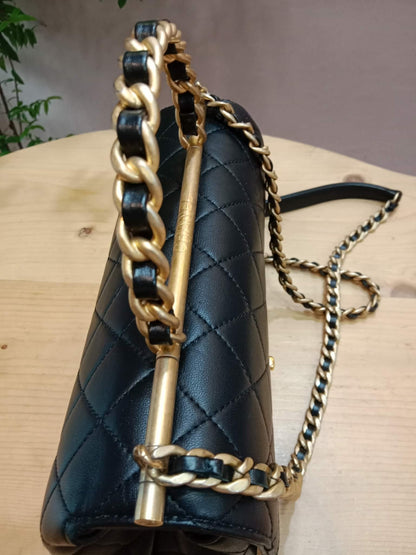 Chanel La Parisienne Quilted Lambskin Tophandle Bag Black Series 30
