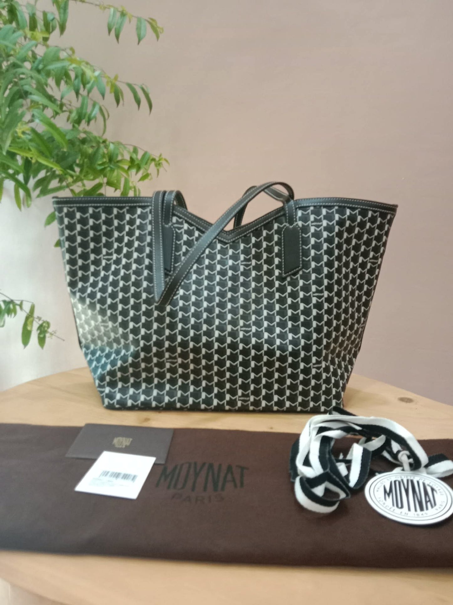 Moynat Paris M Tote Monogrammed Bag Black/White MM