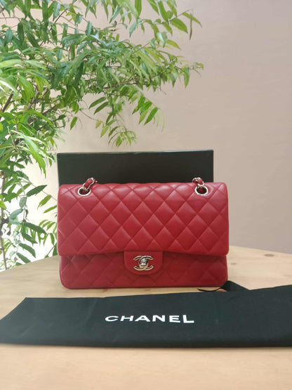 Chanel Timeless Red Quilted Lambskin Classic Double Flap Medium Series 17
