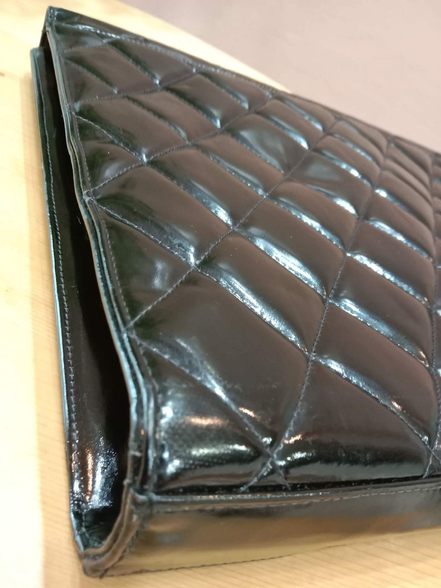 Chanel Vintage Briefcase Quilted Patent Black