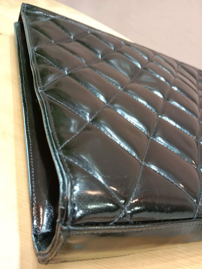 Chanel Vintage Briefcase Quilted Patent Black