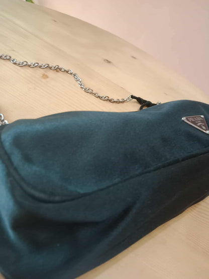 Prada Black Satin Raso Chic Kisslock Eastwest Bag