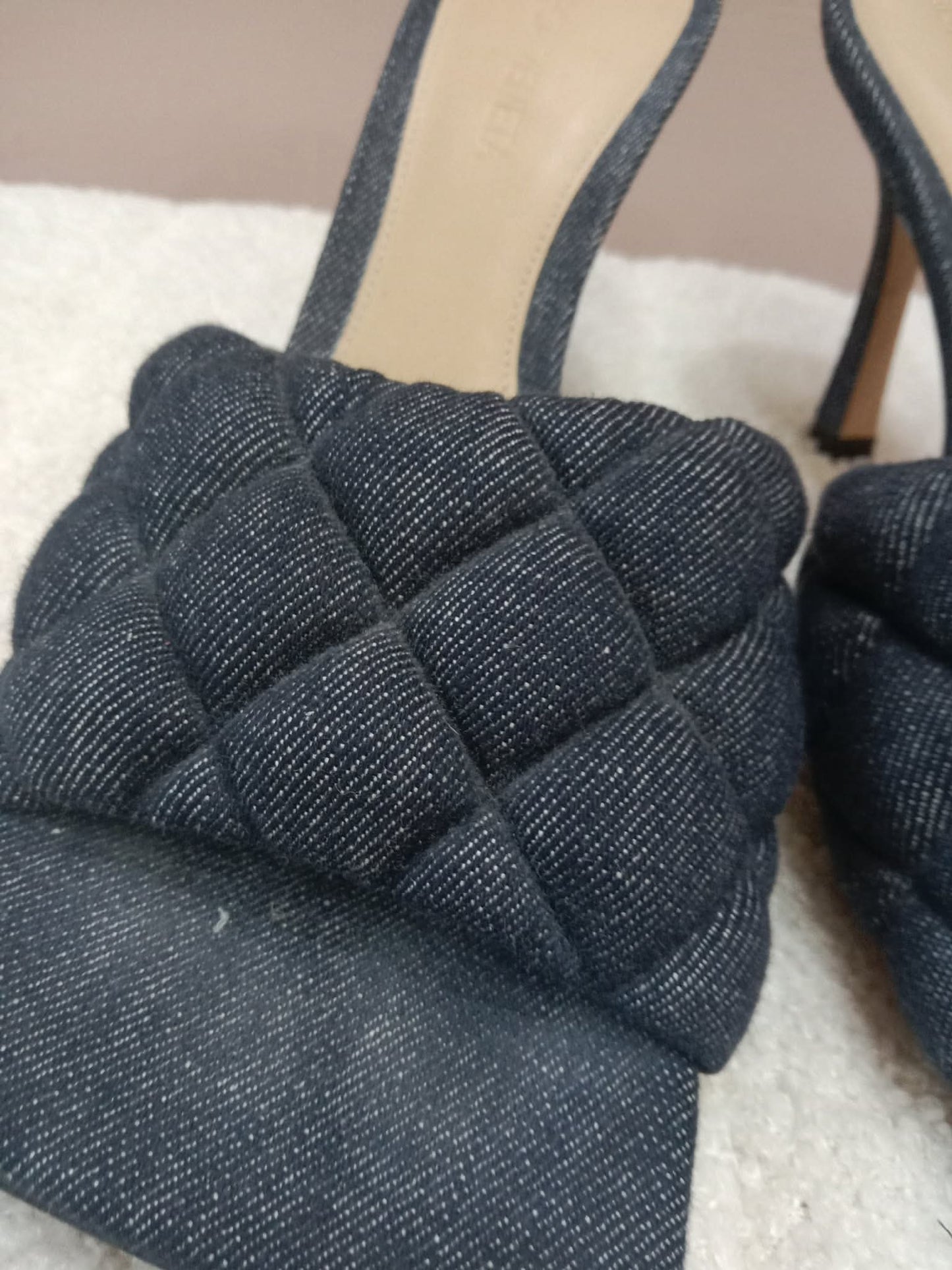 Bottega Veneta Indigo Denim Matelasse Padded Mule Sandals Size 36