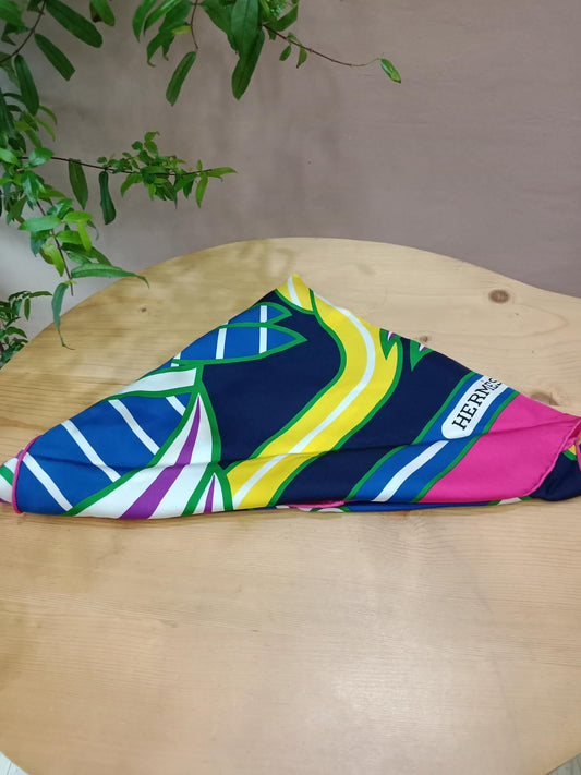 Hermes Triangular Silk Scarf Multicolor Quadrige Bayadere Pattern