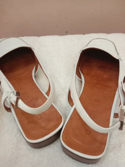 Celine Leather Slingback Loafers Classic Square-Toe Design White Size 37.5