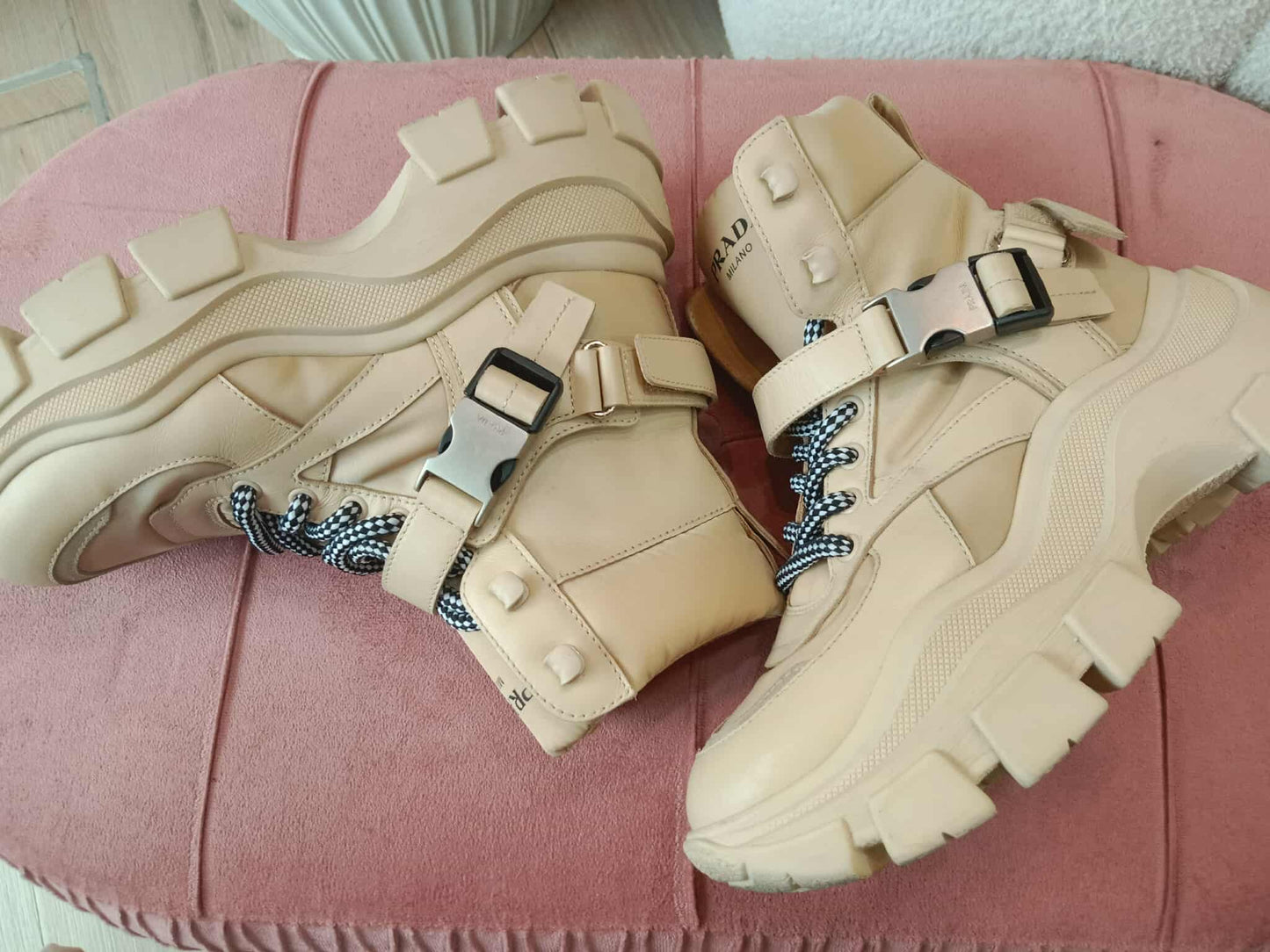 Prada Monolith Boots Beige Size 38