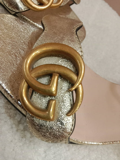 Gucci GG Marmont Sandals Metallic Gold Size 36