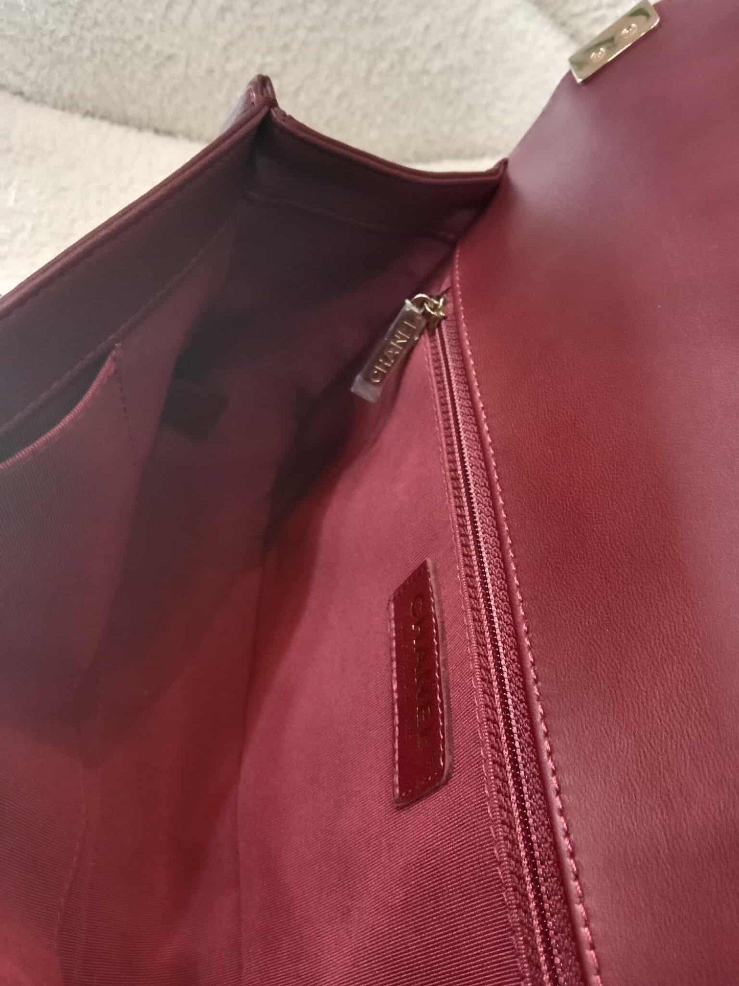Chanel Boy Flap New Medium Burgundy Lambskin Series 22