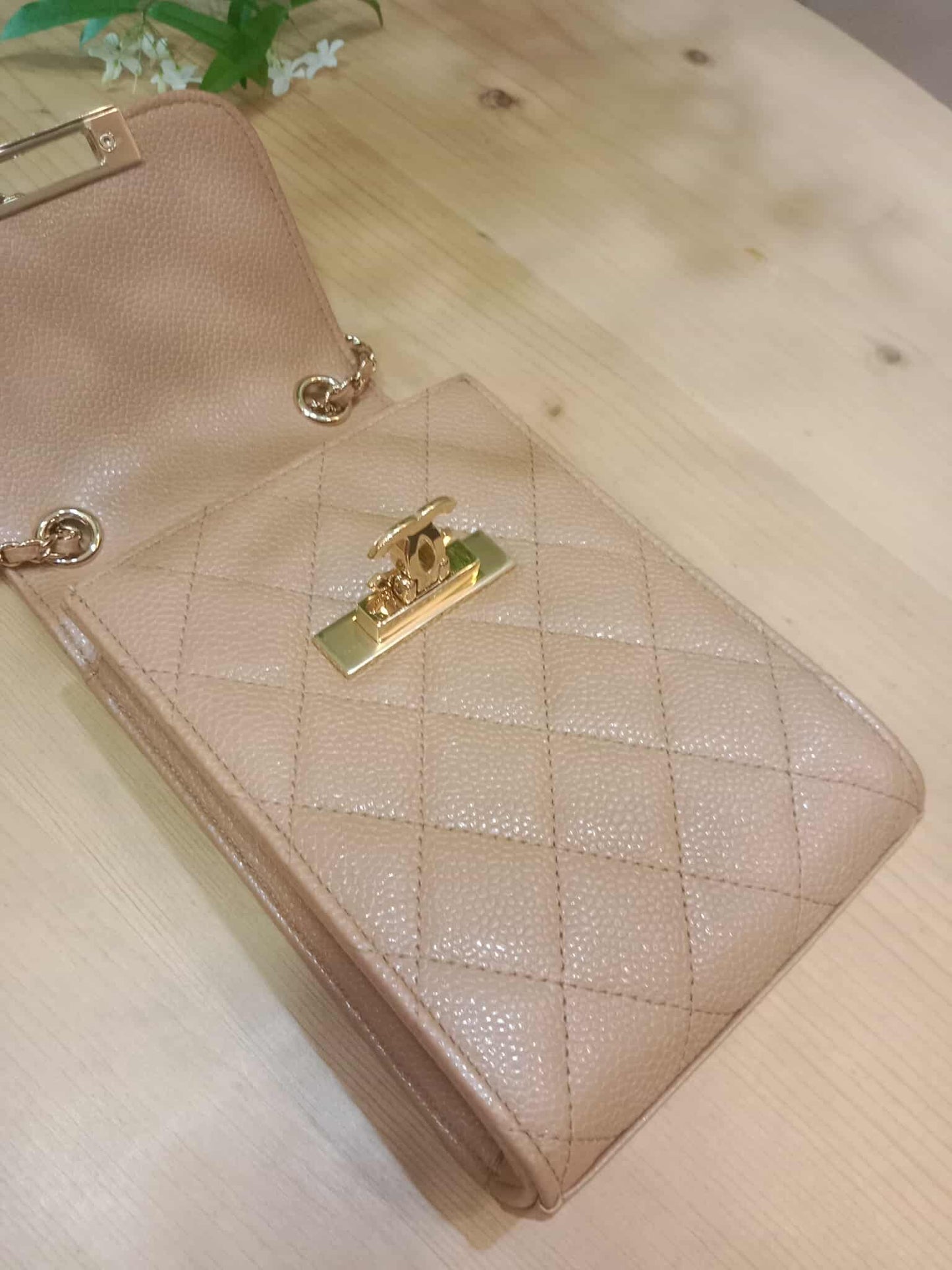 Chanel Golden Class Phone Holder Caviar Crossbody Bag Beige Series 25