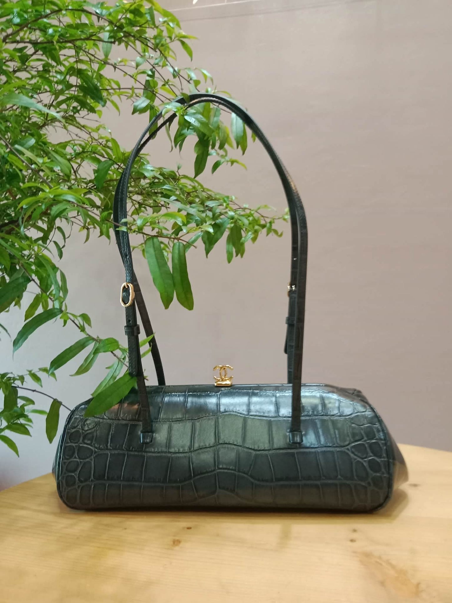 Chanel Crocodile Embossed Calfskin Clutch with Leather Strap Microchipped