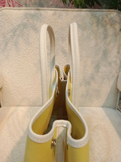 Hermes Garden Party 30 Yellow/White Canvas/Leather Stamp R Square 2014
