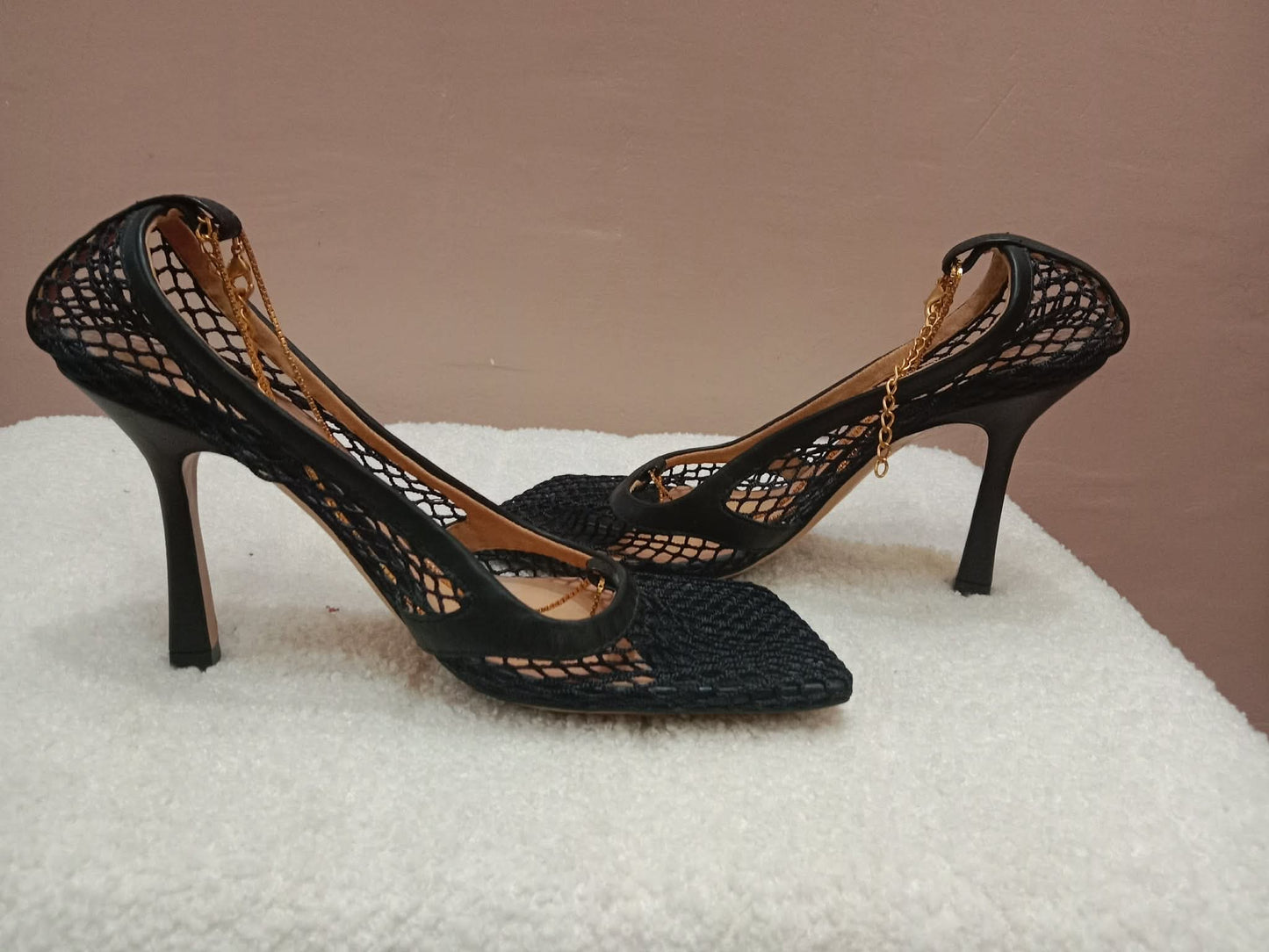 Bottega Veneta Stretch Pumps Black Mesh Square Toe Size 36