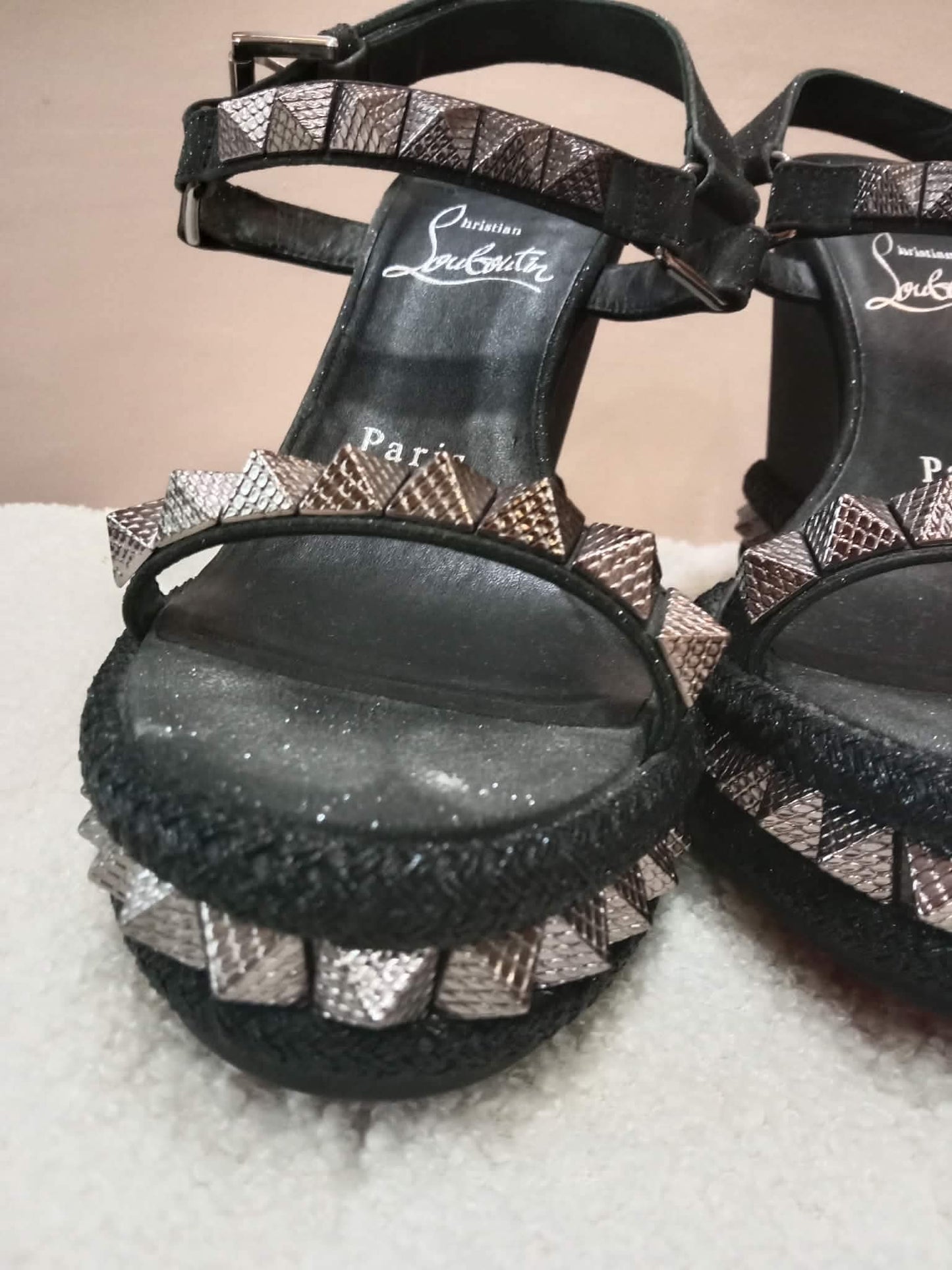 Christian Louboutin Pyraclou Wedge Black Pyramid Studs Size 36