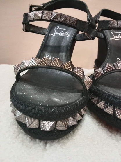 Christian Louboutin Pyraclou Wedge Black Pyramid Studs Size 36