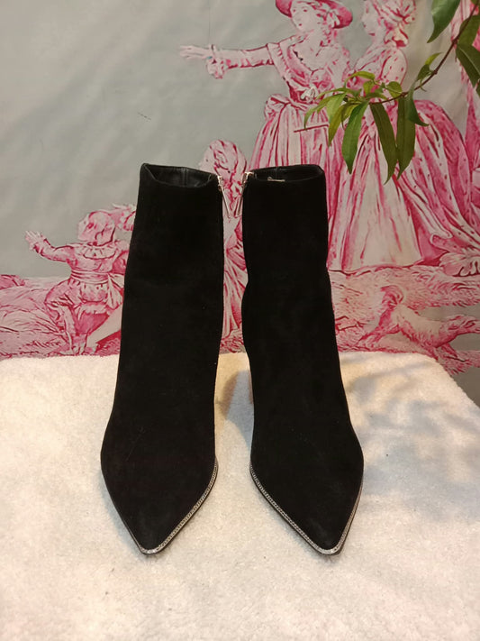 Rene Caovilla Suede Stiletto Ankle Boots Black  Size 37.5
