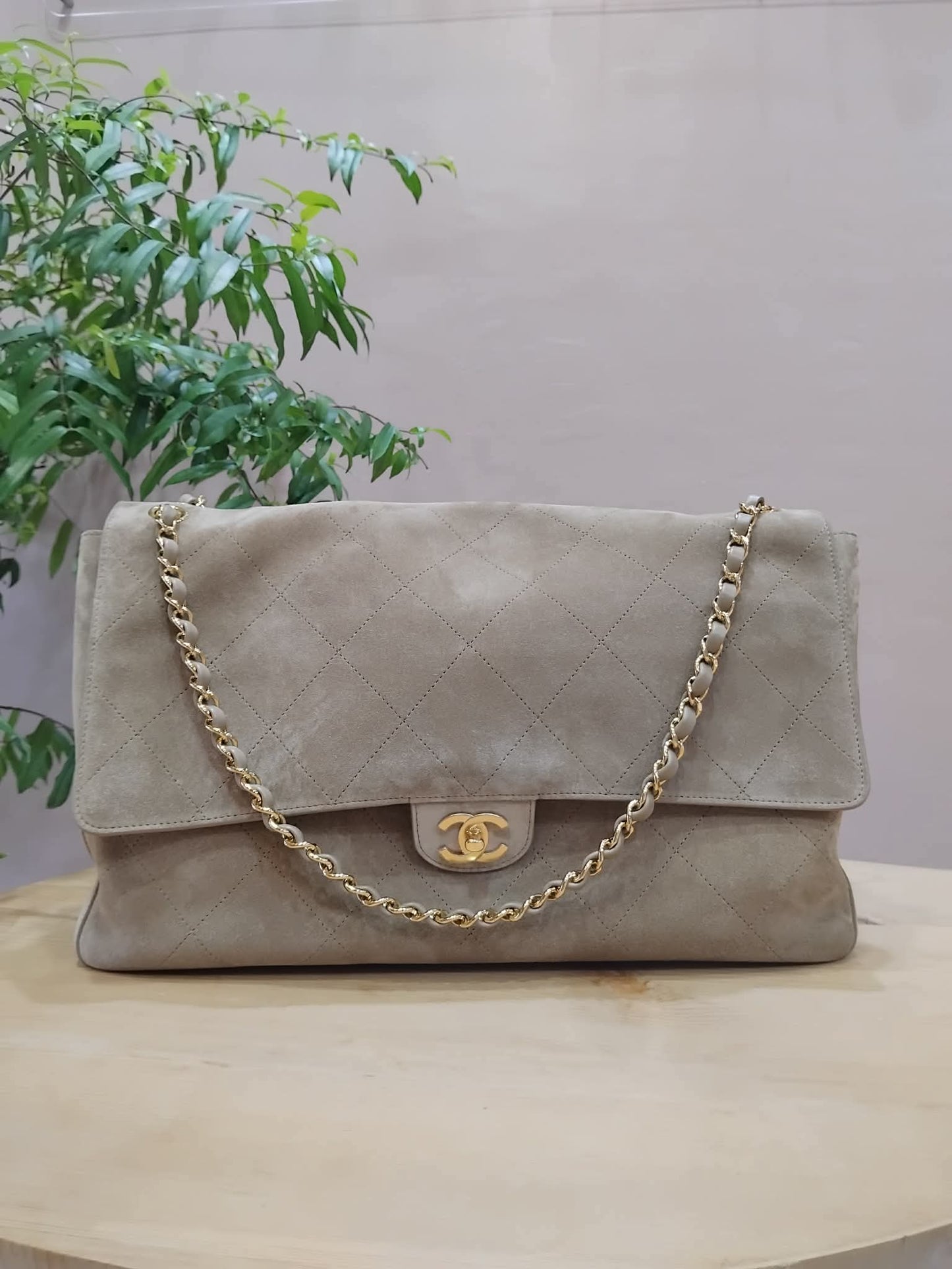 Chanel XXL Flap in Dark Beige Suede Microchipped