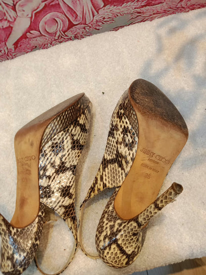 Jimmy Choo Python-Embossed Open-Toe Slingback Pumps Size 35