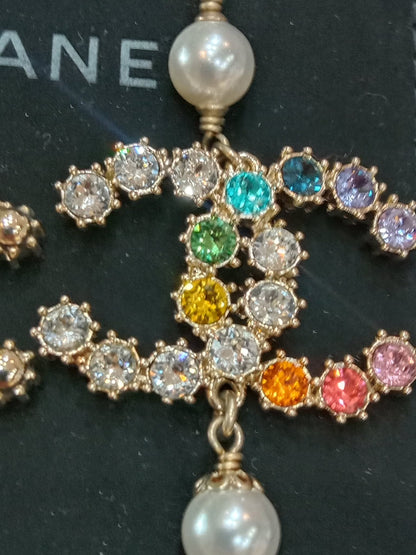 Chanel Rainbow Crystal CC Drop Earrings