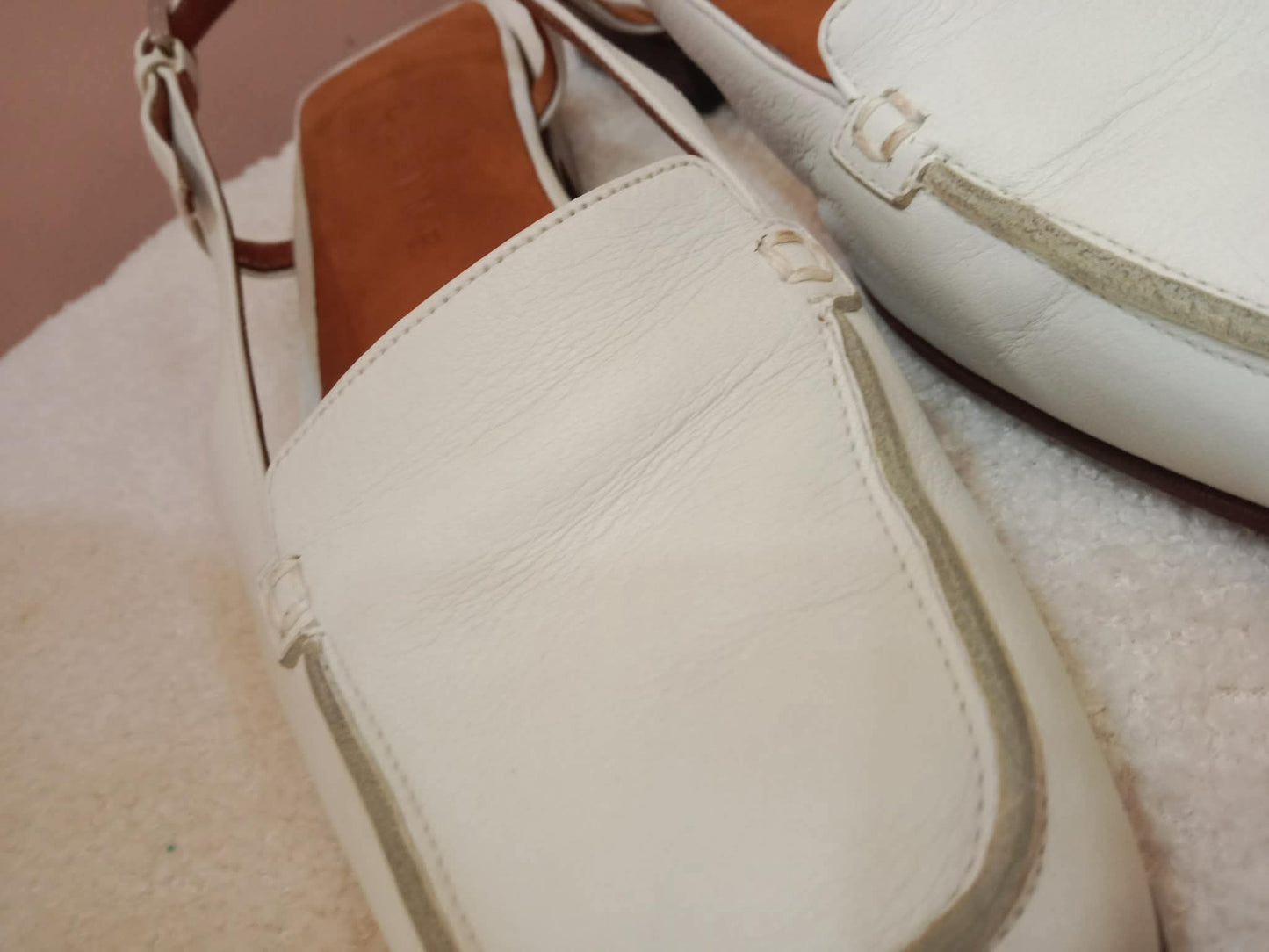 Celine Leather Slingback Loafers Classic Square-Toe Design White Size 37.5