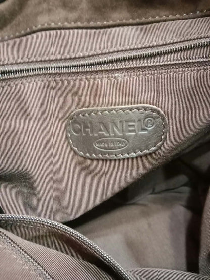 Chanel Vintage Karl Lagerfeld Dark Brown Suede Backpack featuring stitched CC Logo Flap Series 5